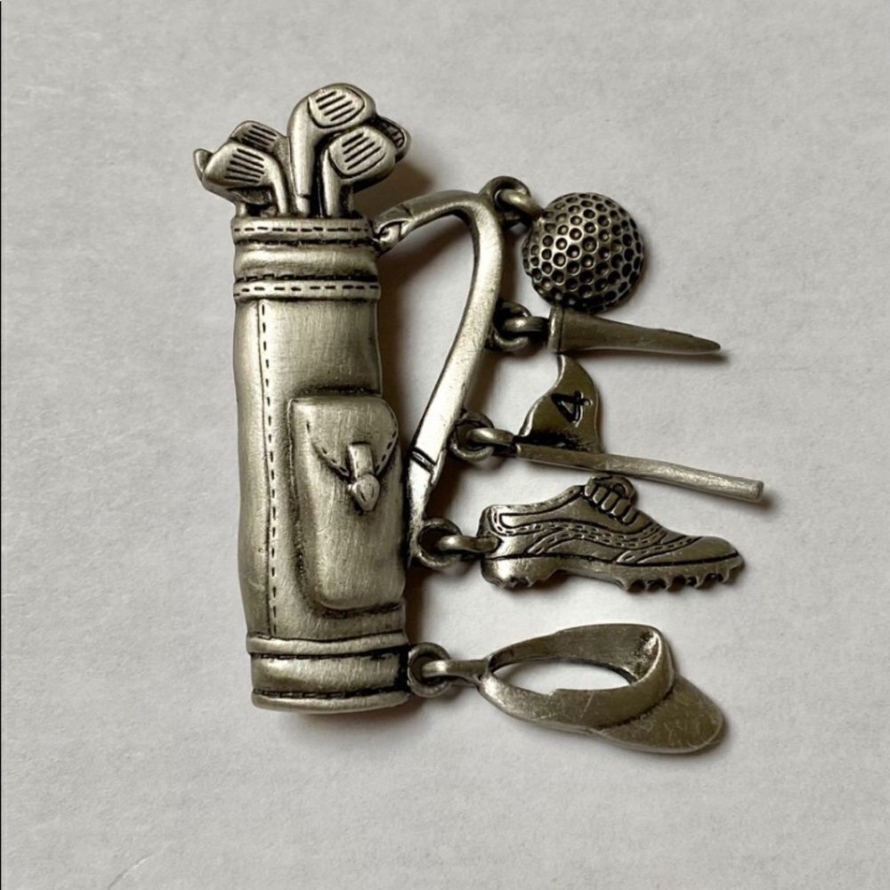 Jj signed gold bag & charms brooch